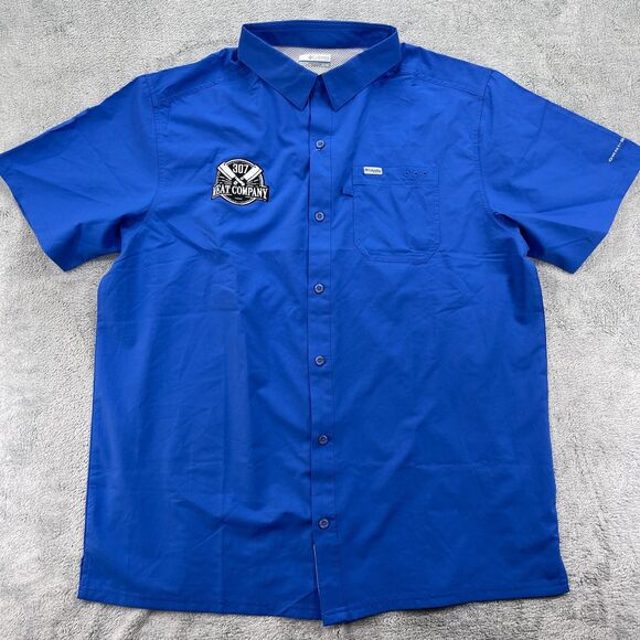 Columbia Shirt Mens XL Blue PFG Omni Shade Camping Fishing Company Logo - Picture 1 of 15